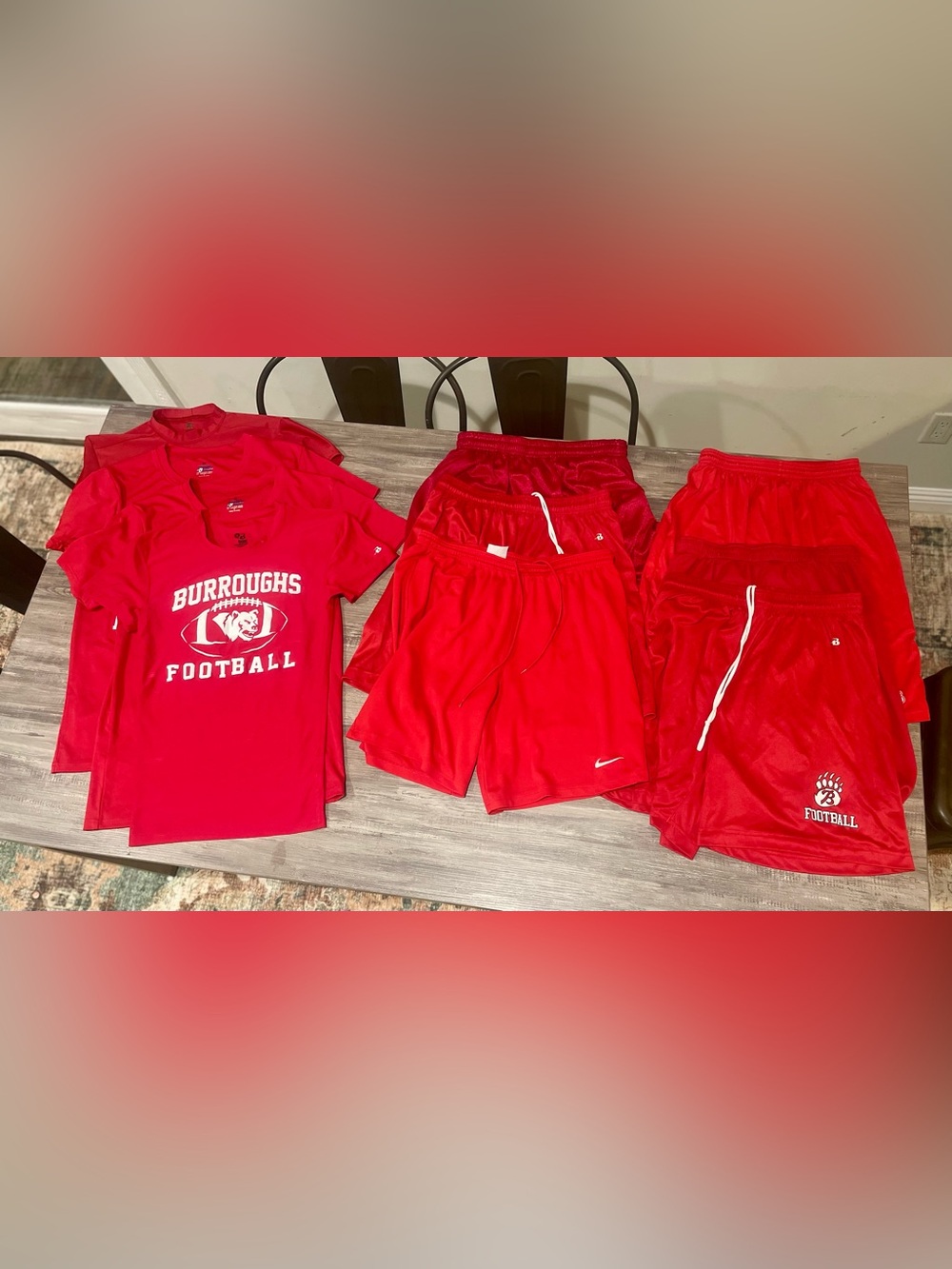 6 shorts/4 shirts-Nike/Football Burroughs Bears Workout Bundle
